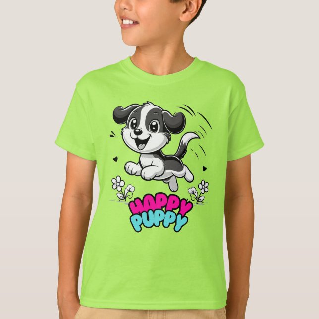 Lycklig Puppy T Shirt (Framsida)