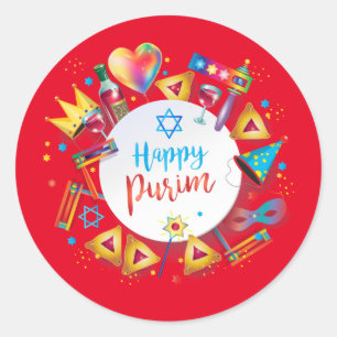 Lycklig Purim Basket-gåvor, Dekoration, prydnadsfö Runt Klistermärke