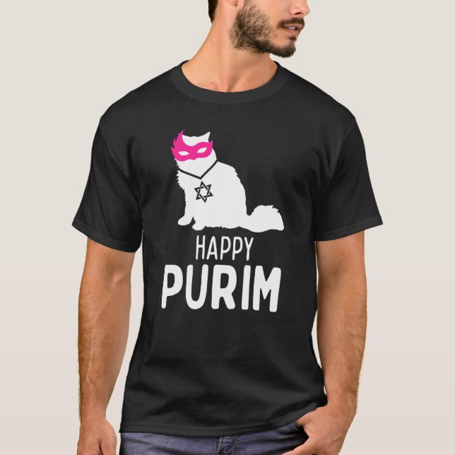 Lycklig Purim Costume Idea Cat Hebrew Jewish Holid T Shirt (Framsida)