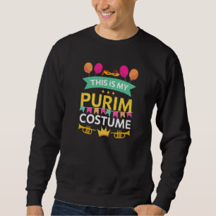 Lycklig Purim Costume Idea Cute Mask Hebrew Jewish Lång Ärmad Tröja
