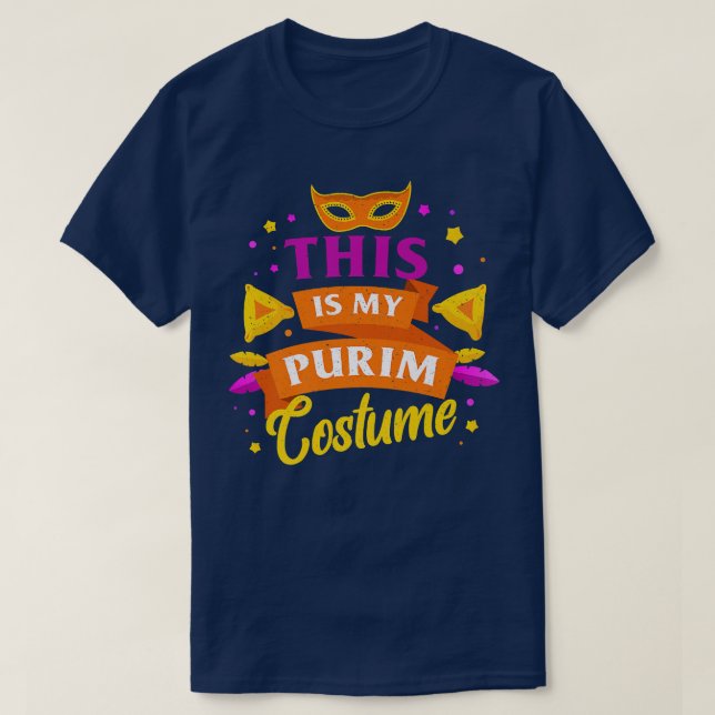 Lycklig Purim Costume Idea Cute Mask Hebrew Jewish T Shirt (Design framsida)
