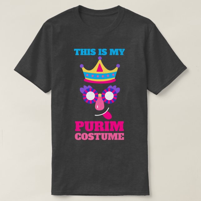 Lycklig Purim Costume Idea Cute Mask Hebrew Jewish T Shirt (Design framsida)