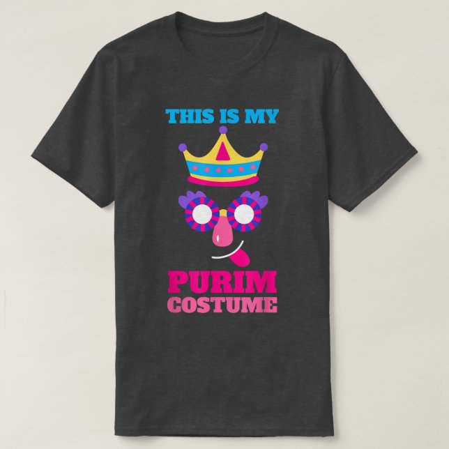Lycklig Purim Costume Idea Cute Mask Hebrew Jewish T Shirt (Design framsida)