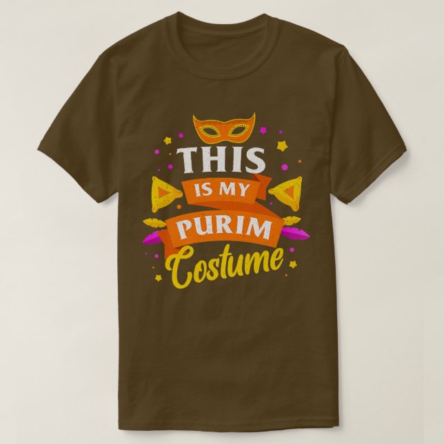 Lycklig Purim Costume Idea Cute Mask Hebrew Jewish T Shirt (Design framsida)