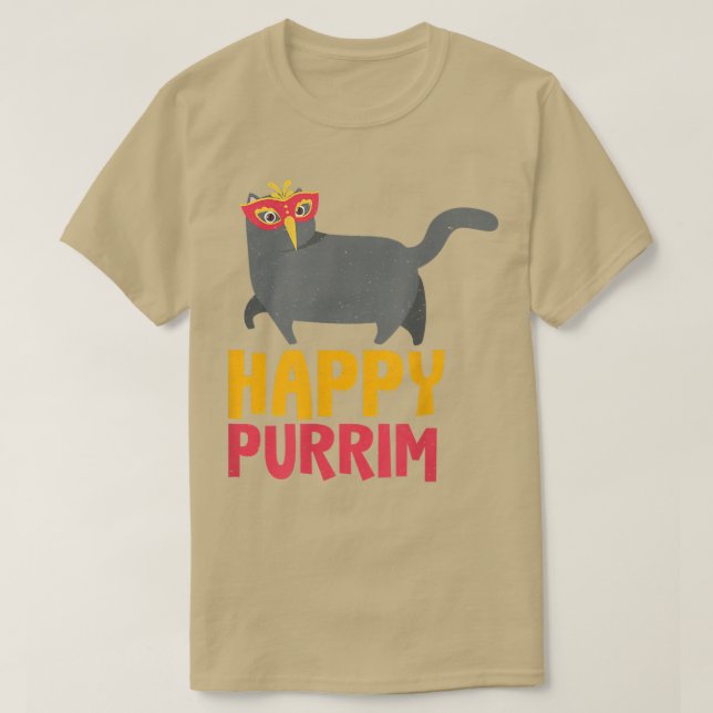 Lycklig Purim Costume Idea Funny Cat Hebrew Jewish T Shirt (Design framsida)