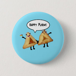 Lycklig Purim Cute Smiling Hamentaschen Tecknad Knapp