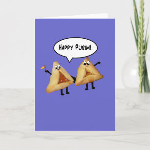 Lycklig Purim Cute Smiling Hamentaschen Tecknad Kort