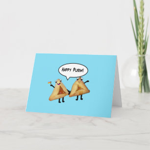 Lycklig Purim Cute Smiling Hamentaschen Tecknad Kort