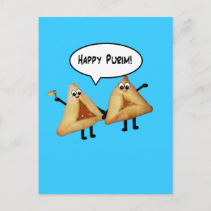 Lycklig Purim Cute Smiling Hamentaschen Tecknad Vykort