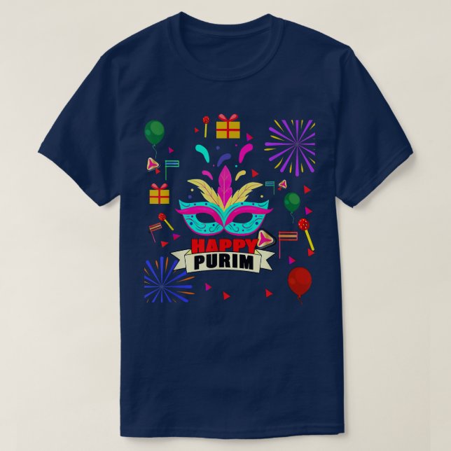 Lycklig Purim Day Jewish Helgdag Vuxen Mardi Gras  T Shirt (Design framsida)