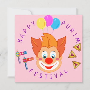 Lycklig Purim Festival Funny Clown Kids Party Inbjudningar