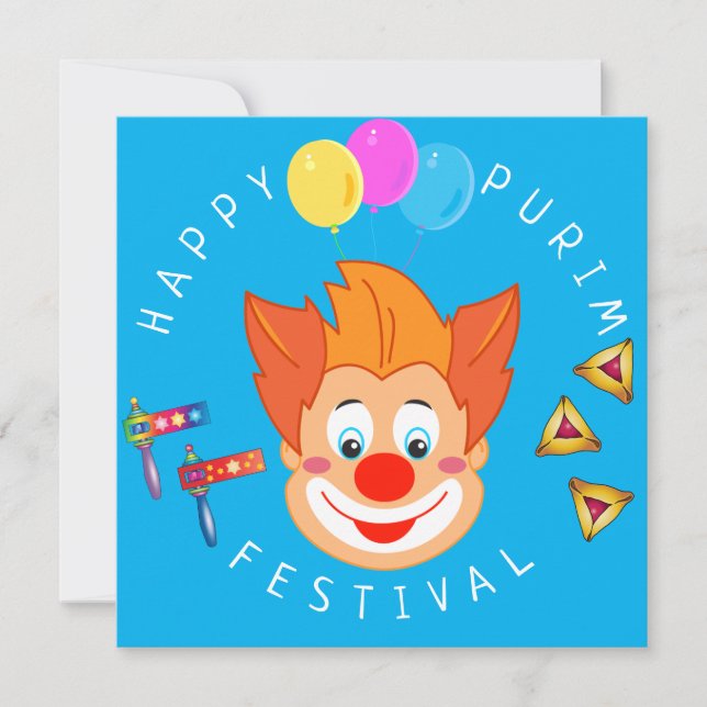 Lycklig Purim Festival Funny Clown Kids Party Inbjudningar (Framsida)