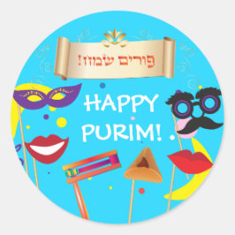 Lycklig Purim Festival Gifts Mask Vintage Helgdag Runt Klistermärke