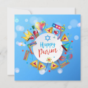 Lycklig Purim Festival Hamantaschen & Gragger Hebr Julkort