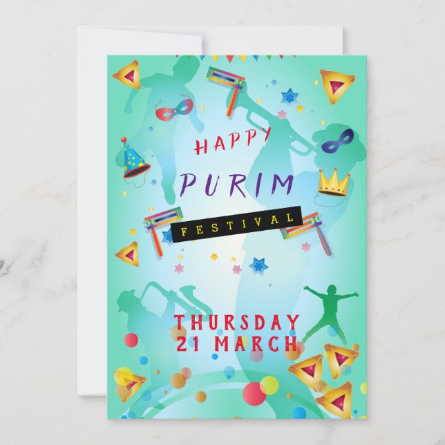Lycklig Purim Festival Masquerad Kids Party Julkort (Framsida)