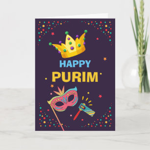 Lycklig Purim Festive Mask Noise Maker och Confett Kort