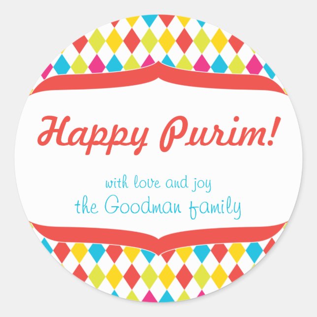 Lycklig Purim Gift Märkre Runt Klistermärke (Framsida)