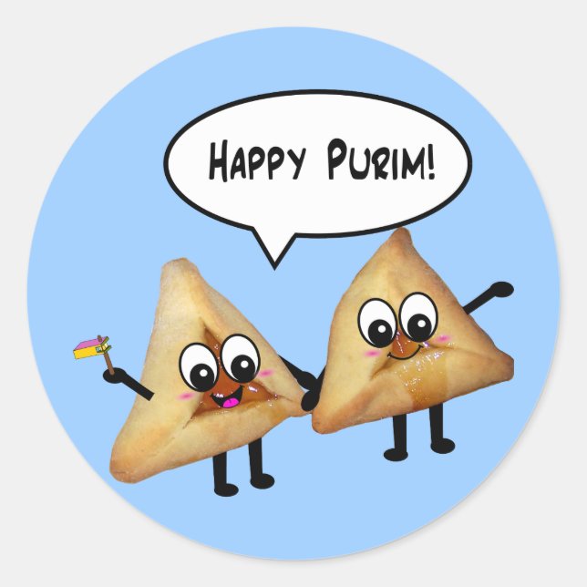 Lycklig Purim hamantaschen Runt Klistermärke (Framsida)