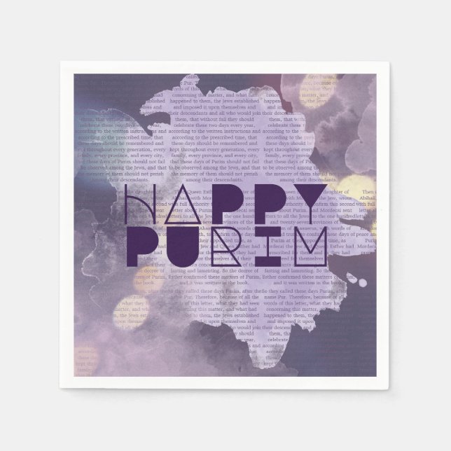 LYCKLIG PURIM i Lila med Esther Story Pappersservett (Framsidan)