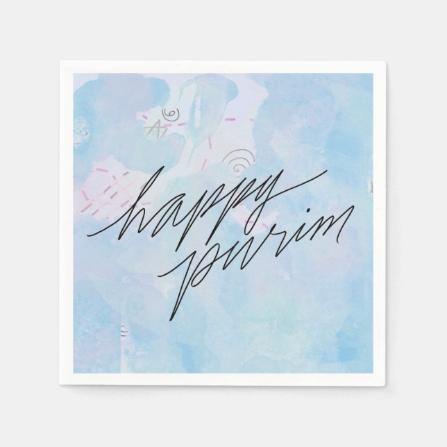 lycklig purim i molnblått pappersservett (Framsidan)