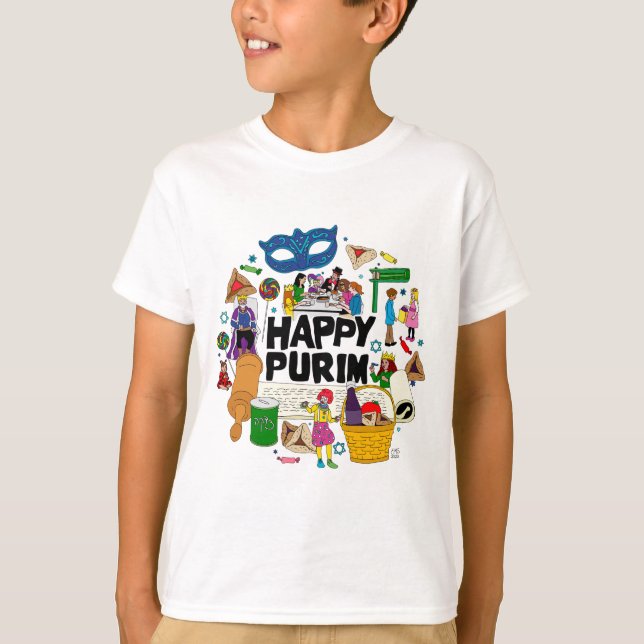 Lycklig Purim Kids T-Shirt (Framsida)