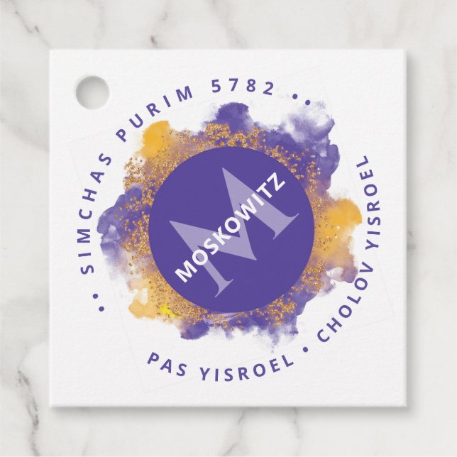 Lycklig Purim - Kosher Info Monogram Classic Round Gåvor Etiketter (Framsida)