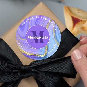 Lycklig Purim - Kosher Info Monogram Classic Round Runt Klistermärke