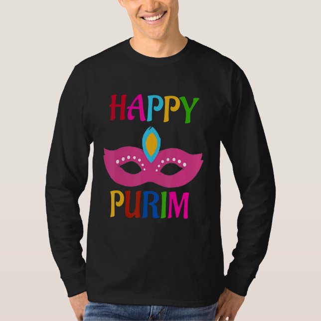Lycklig Purim Mask T Shirt (Framsida)