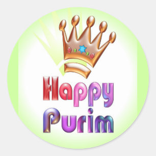 Lycklig Purim rolig klistermärkekrona med Runt Klistermärke