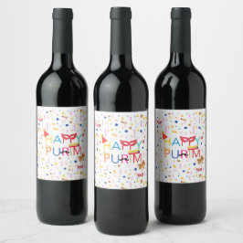 lycklig purim vin-etiketter vinflaska etikett