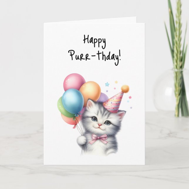 Lycklig Purr-thday Birthday Kitten Celebrate Party Kort (Framsida)