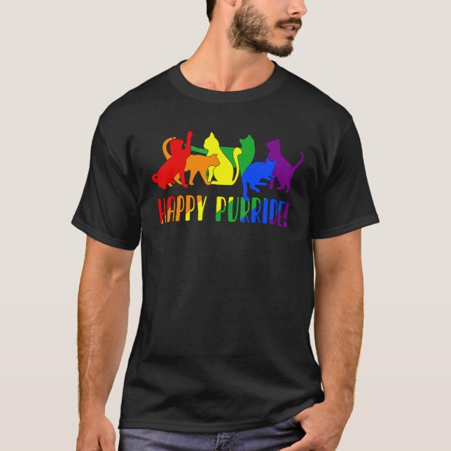 Lycklig Purride Cat Kitten Pride LGBT Månad T Shirt (Framsida)