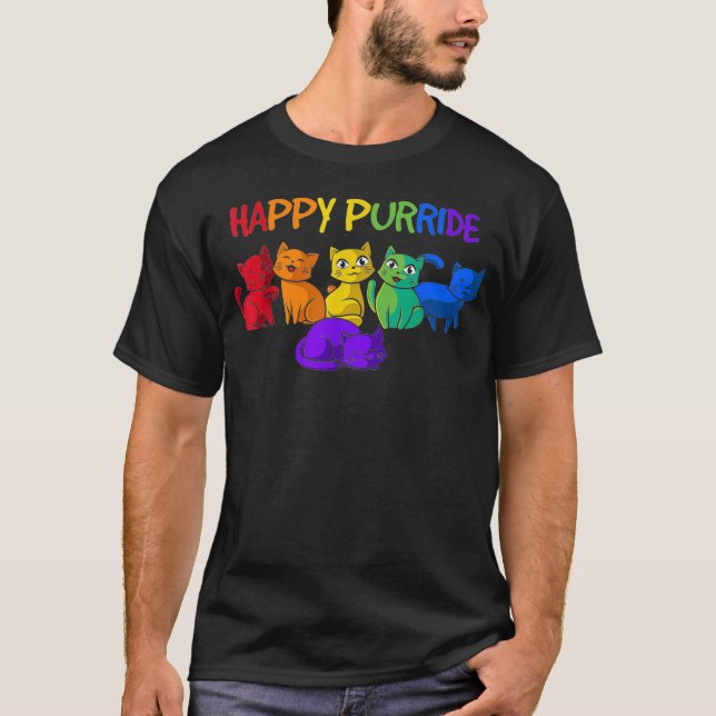Lycklig Purride Cats HGBTQ Pride Gift T Shirt (Framsida)