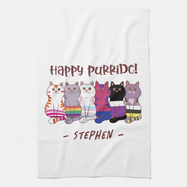 Lycklig Purride - HGBTQ Pride Cats Kökshandduk (Vertikal)