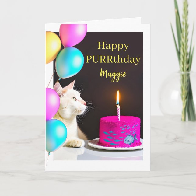 Lycklig Purrthday för Kat Add a Namn Kort (Framsida)