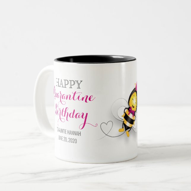 Lycklig Quarantine Birthday med Lycklig Bee Två-Tonad Mugg (Framsida vänster)