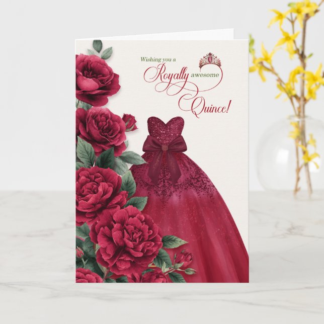 Lycklig Quinceanera 15-årsdag Burgunder Vin Kort (Gul blomma)