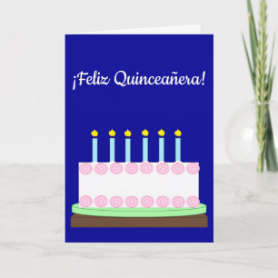 Lycklig Quinceañera på spanska: Mörk blått tomt Kort