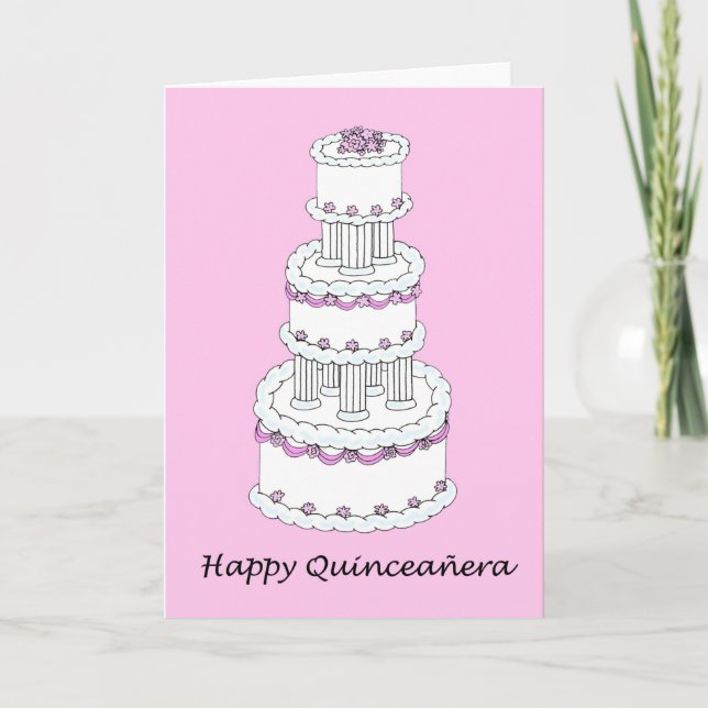 Lycklig Quinceanera Söt Rosa och vit tre-nivå Kort (Framsida)