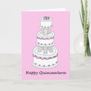 Lycklig Quinceanera Söt Rosa och vit tre-nivå Kort