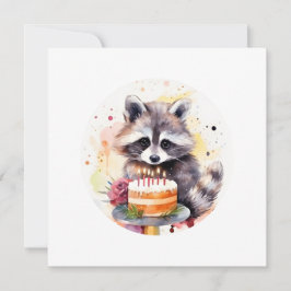 Lycklig Raccoon med Birthday-tårta Inbjudningar