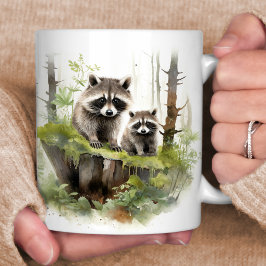 Lycklig Raccoons Woodland Scene Kaffemugg