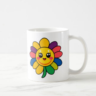 Lycklig Rainbow Flower Ansikte Kaffemugg