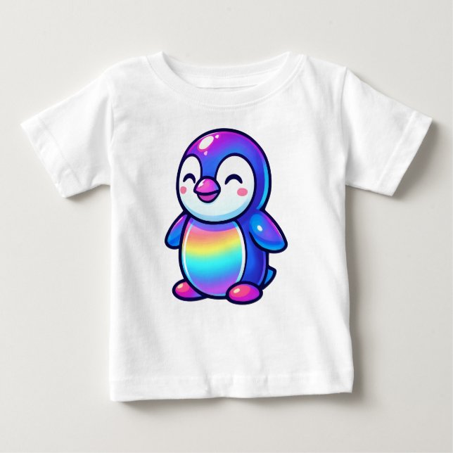 Lycklig Rainbow Penguin T Shirt (Framsida)