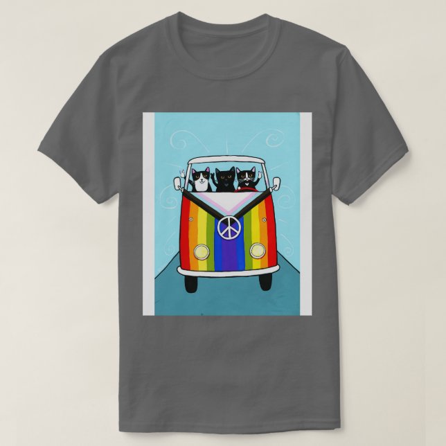 Lycklig Rainbow Road Resa Cats T Shirt (Design framsida)