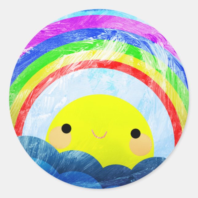 Lycklig Rainbow Runt Klistermärke (Framsida)