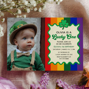 Lycklig Rainbow St. Patrick's 1-års fotofoto Inbjudningar