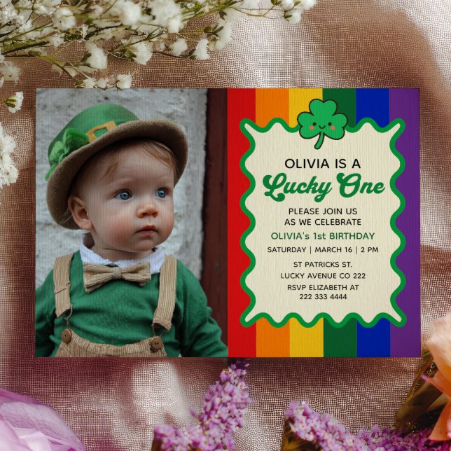 Lycklig Rainbow St. Patrick's 1-års fotofoto Inbjudningar (Skapare uppladdad)