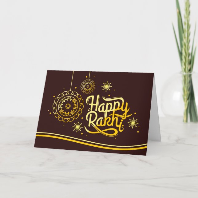 Lycklig Rakhi, Raksha Bandhan, brun, guld Kort (Framsida)