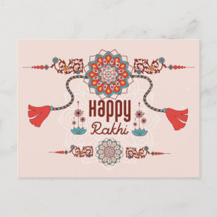 Lycklig Rakhi, Raksha Bandhan, dammig rosa, rött Vykort